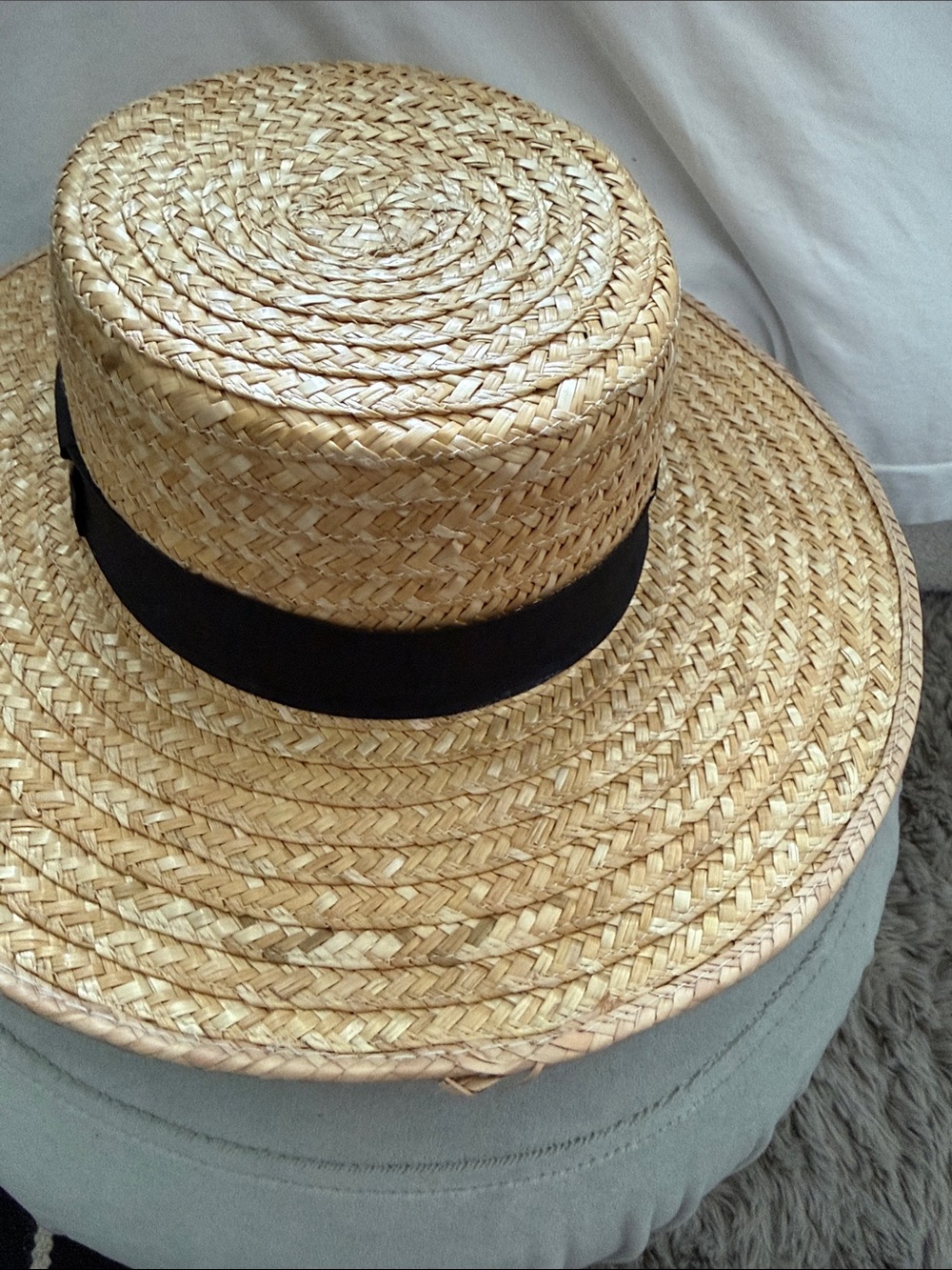 Straw Boater Hat with Black Band - S Accent - Picture 5 of 10